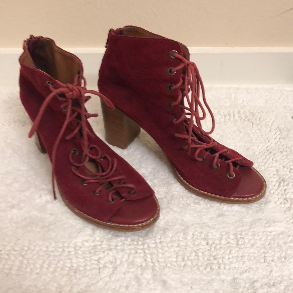 Jeffrey Campbell heeled lace up sandal, red